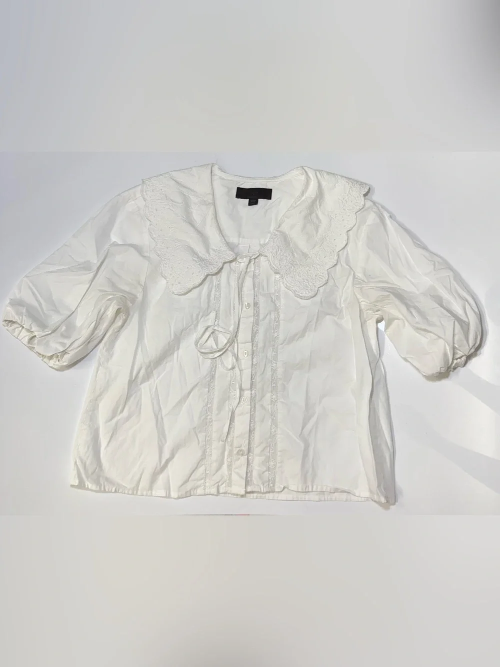 Zara White Eyelet Collar  Blouse Size S